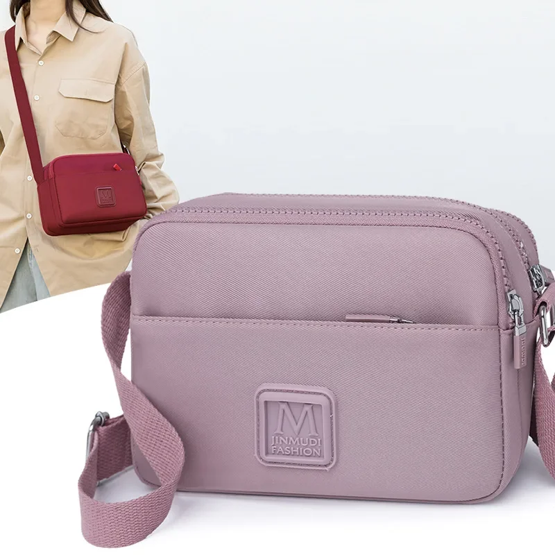 2024  New Nylon Solid Color Messenger Bag Women's Small Square Bag Oxford Cloth Travel Fashion Versatile Shoulder Bag