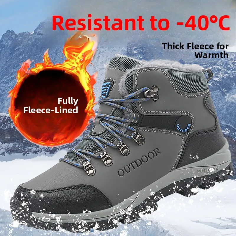 Northeast Men's Winter Snow Boots Fleece Lined Warm Large Cotton Shoes Harbin -40 Degree Cold Resistant Waterproof Non Slip C...