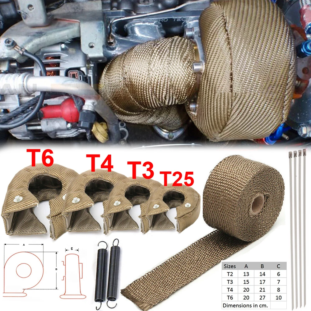 T2 T25 T28 GT28 GT30 GT35 T3 T4 T6 Titanium Turbo Blanket Shield Barrier Charger Cover 5m Exhaust Thermal Header Heat Wrap Tape