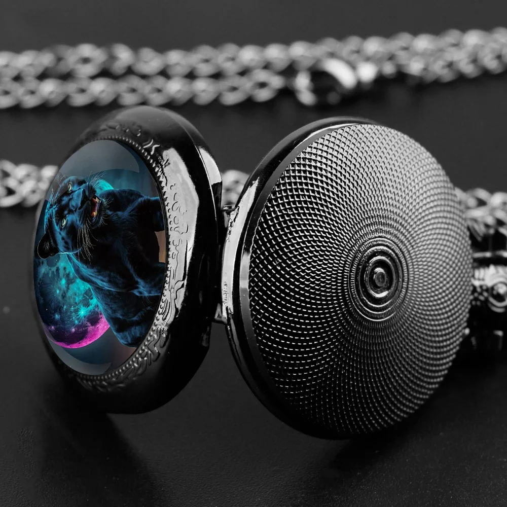 أزياء القمر ليوبارد خمر ساعة جيب كوارتز مع سلسلة قلادة الهدايا خمر الكوارتز قلادة الساعات سلسلة ساعات رجالي إمرأة #4