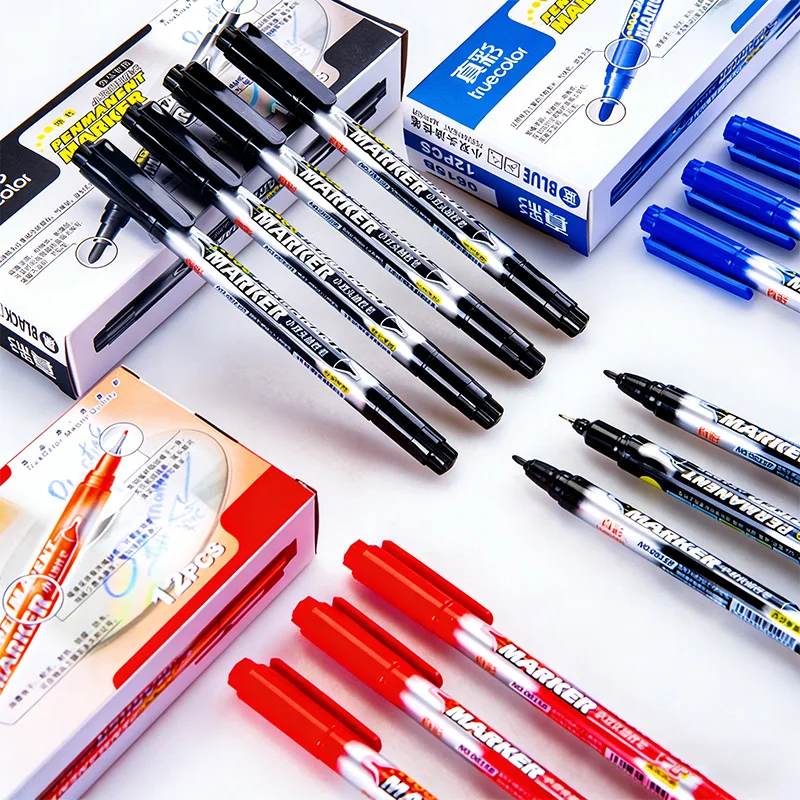 

Truecolor Dual Tip Permanent Markers 12 Pack Fine And Broad Tips Smooth Writing Ideal for Drawing And Marking Office Essentials