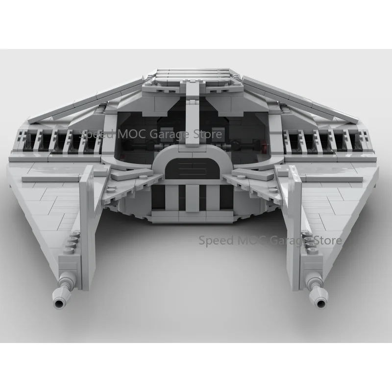 Futuristic Amphibious Space Assault Vessel MOC Brick Set Grey Split Wing Combat Spaceship with Interior Cockpit Building Blocks