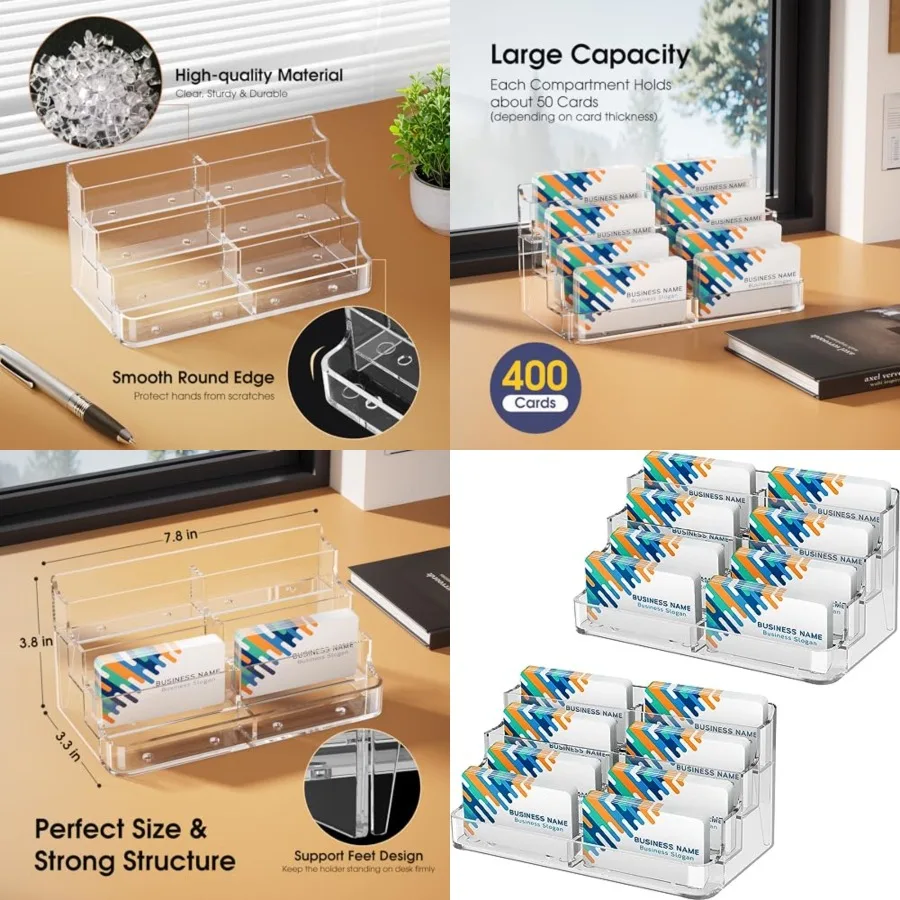 

Pack Acrylic Business Card Holder for Desk, Clear Desktop Business Card Display Stand with Pockets, -Tier Freestanding Card Org
