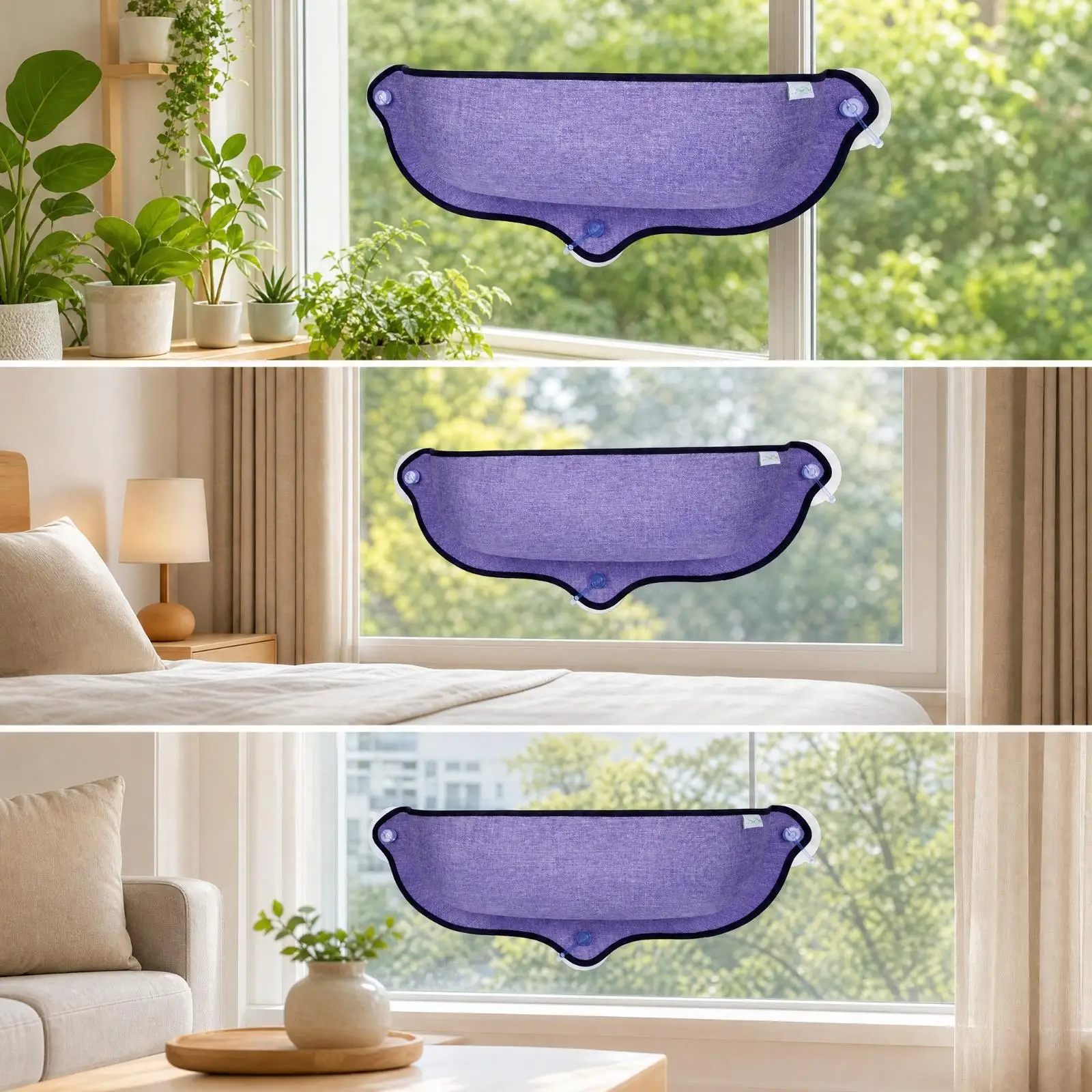 Cat Window Bed Hammock with Suction Cups Elevated Fabric Cat Lounger for Sunbathing Resting Indoor Cats