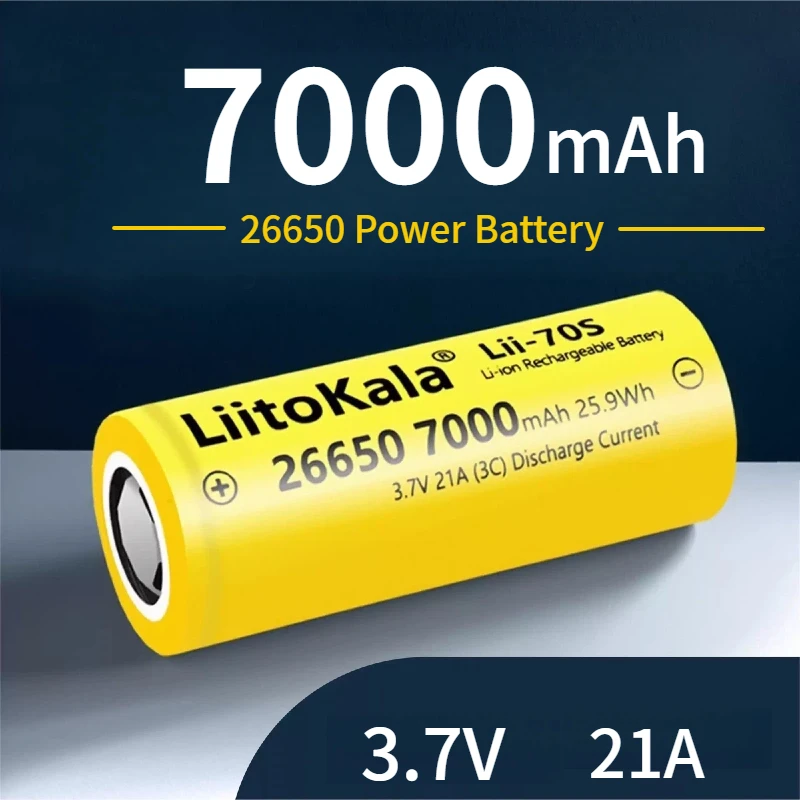 

26650 Lithium Ion Battery - 7000mAh 35A 3.7V Rechargeable | For High-Power Flashlights, Vaping Devices, Solar Lights