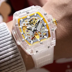 Watch for Men ONOLA Sprots Fashion Plastic Transparent Hollow Full Automatic Mechanical Watches Men Waterproof Clock