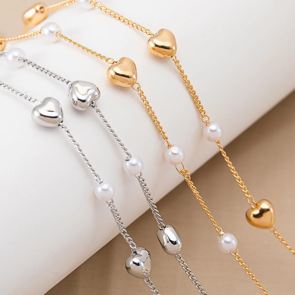 1 Meter/lot Copper Bead Chain Imitation Pearl CCB Heart-shaped Star Bead Chain DIY Bracelet Necklace Jewelry Making Supplie