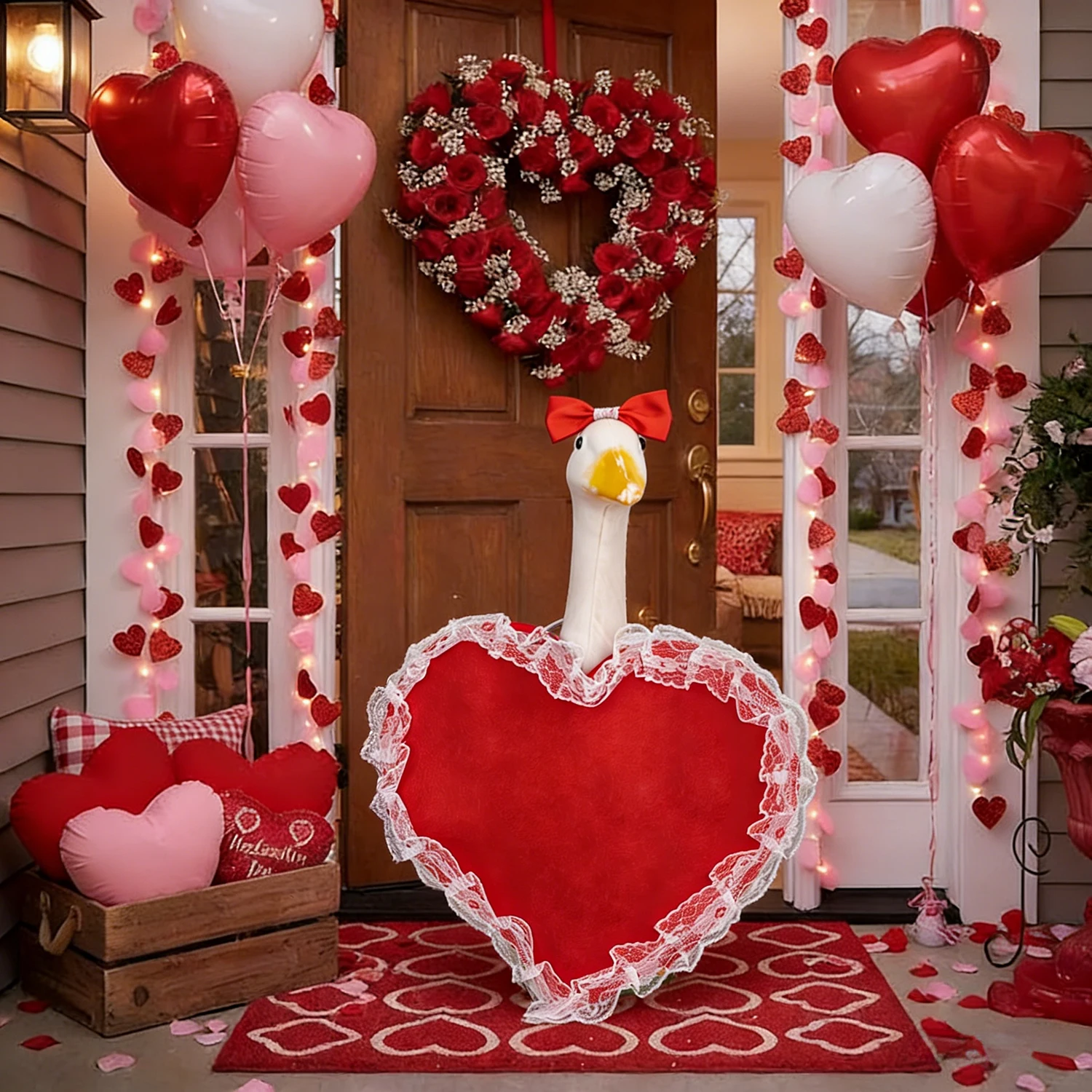 

Костюм для гуся в форме красного сердца, наряд для гуся на газон, веранду, для 23-дюймового гуся, декор для улицы, патио, двора, газона, на День святого Валентина