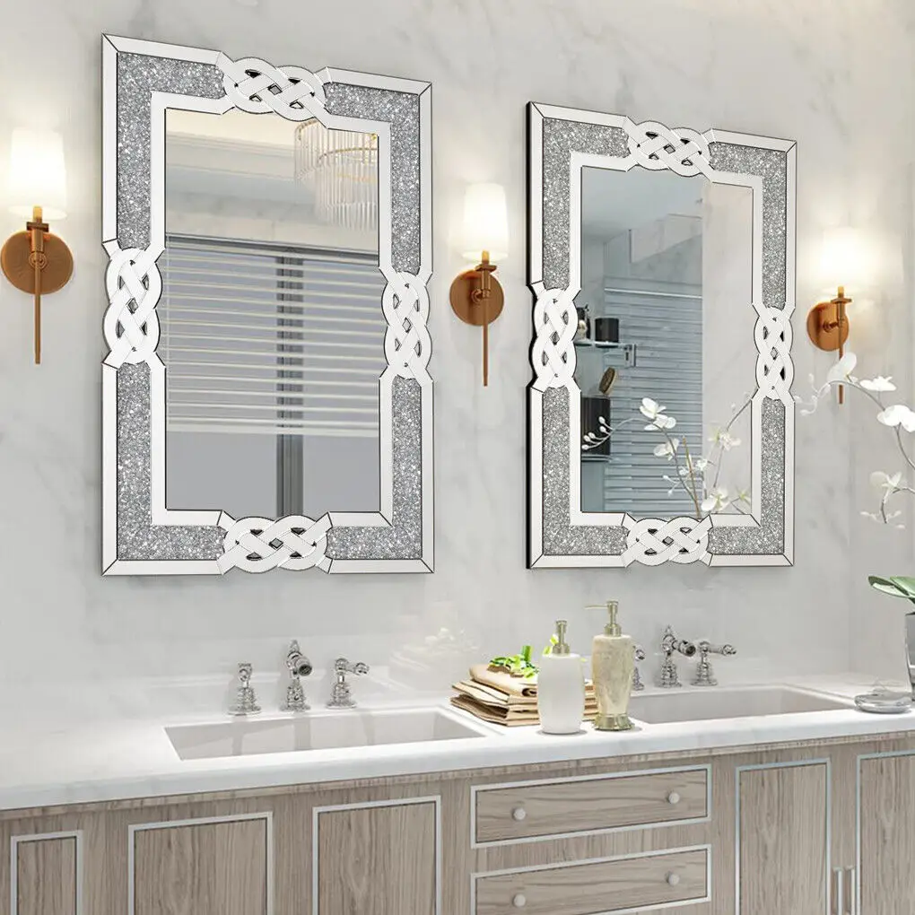 LUVODI Large Full Body Wall Mirror with Crushed Diamond Detailing Artistic Silver Finish for Home Decorative