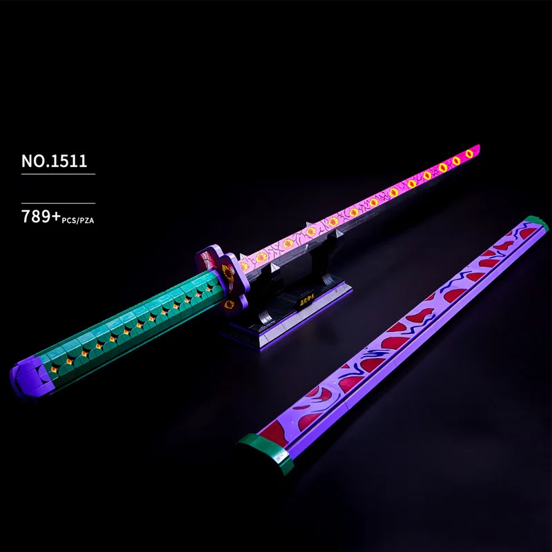 MOC – jeu de dessin animé épée de samouraï, blocs de construction, série de films animés, ornement assemblé pour garçons, petites briques, jouets, accessoires