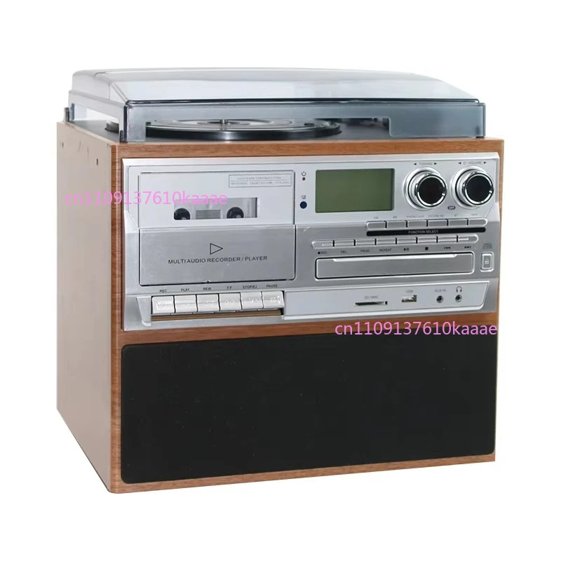 

Vintage All-in-One Vinyl Record Player Tape Player Disc Player Wireless Card Speaker Multifunctional Decorative Gift Making