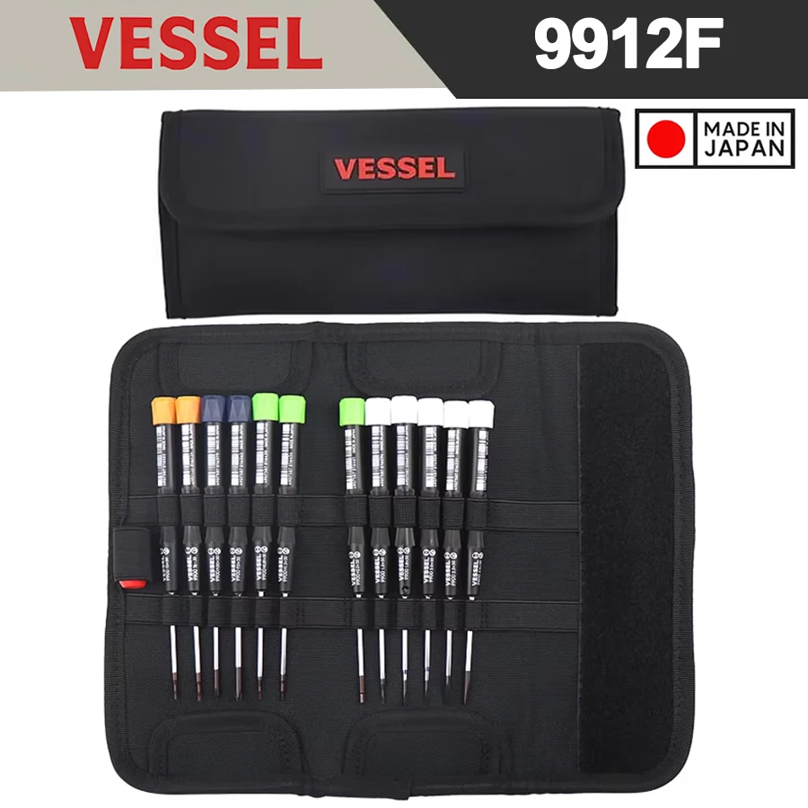 

Набор прецизионных отверток VESSEL из 12 предметов с крестообразными шлицевыми/Torx/шестигранными отвертками, чехол для компьютера, ноутбука, часов No 9912F