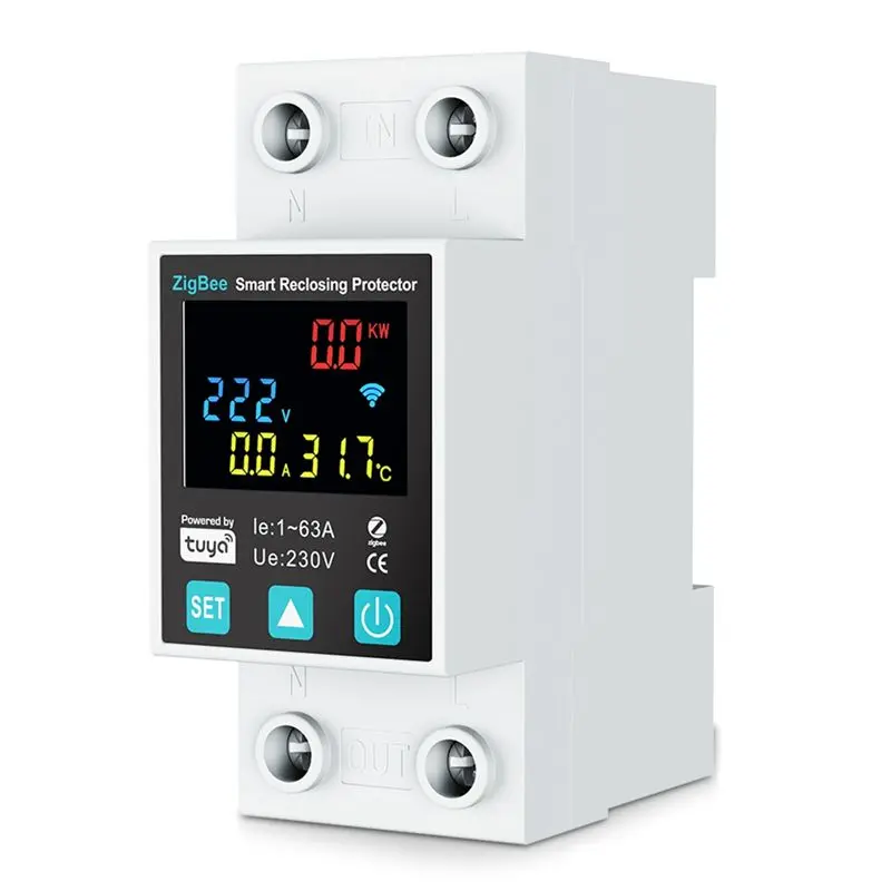[NEW A09R!】 Zigbee TUYA Smart Life 2P/63A Circuit Breaker Earth Leakage Over Under Voltage Protection Protector Relay Energy Met