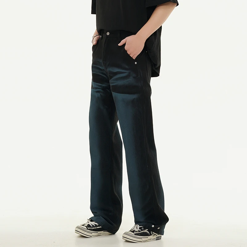 Hip hop fashion 2024 new jeans men's street fashion loose straight High Street printing dyed distressed trousers
