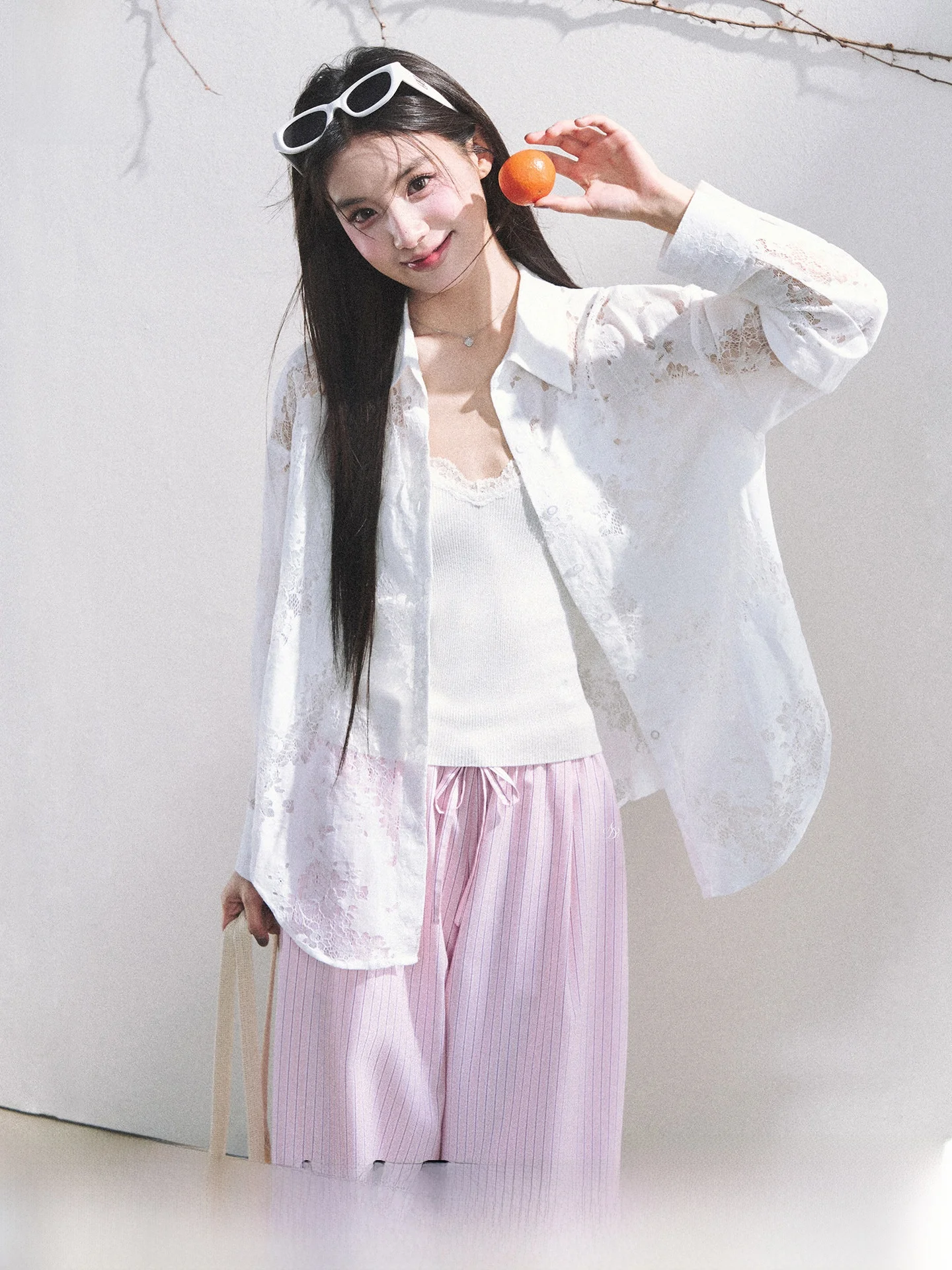 

ANDYET AD Letter of Love Lace Hollow out Anti-Wrinkle No Tangle Thin irt Cover up Casual Loose Fit Long Sve Women's Top