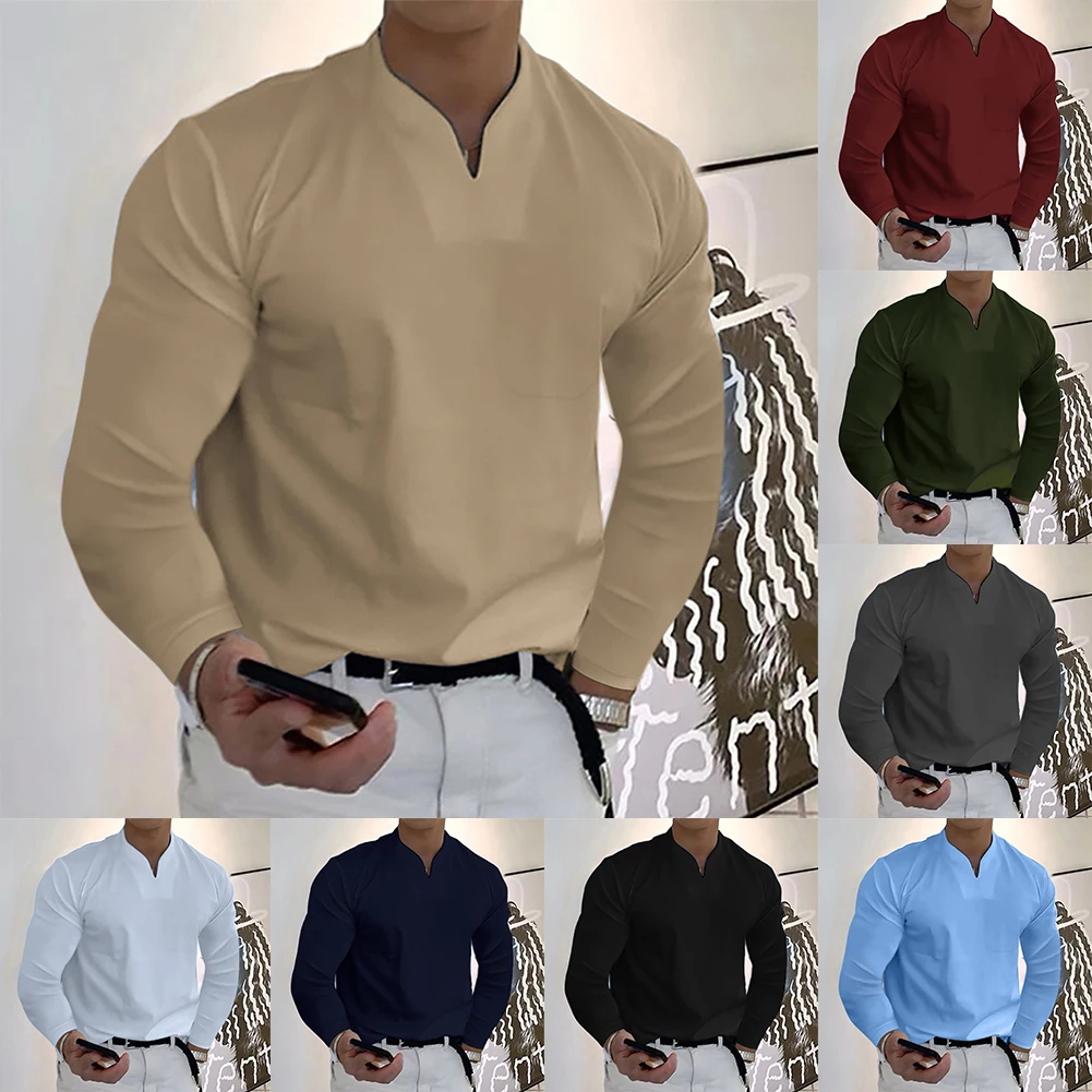 

Men Casual V Neck Dress Shirts Long Sleeve Slim Collar Office Blouse Tops Tee Casual Holiday Party Daily Solid Four Seasons