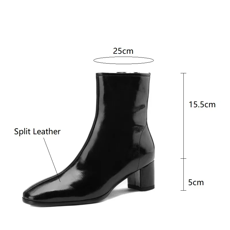 2023 New Autumn Split Leather Women Boots Square Toe Boots for Women Winter Boots Women Concise Knight Boots Black Short Boots