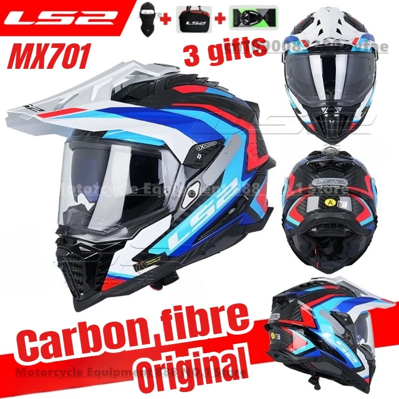 

2025 NEW Original LS2 MX701 carbon fibre Explorer Enduro Adventure Motorcycle Helmet Anti-fog Double Lens Capacete Casco