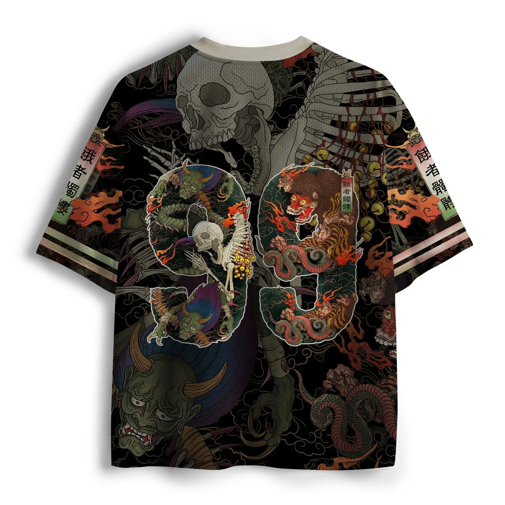 Retro Japanese-style Skull-print Breathable Adult and Children's Gothic Streetwear Harajuku Style T-shirt