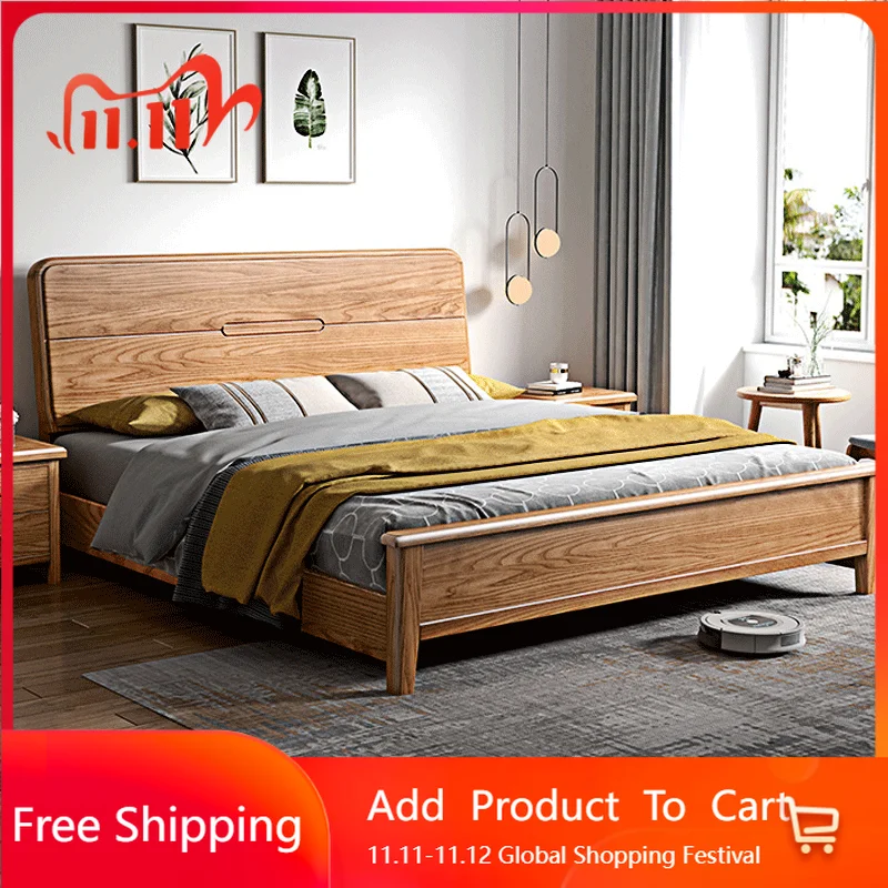 

Japanese Solid Wood Bed Sleeping Design Queen Bedroom Lounge Unique Salon Bed Modern Frame Trendy Muebles Unique Furniture