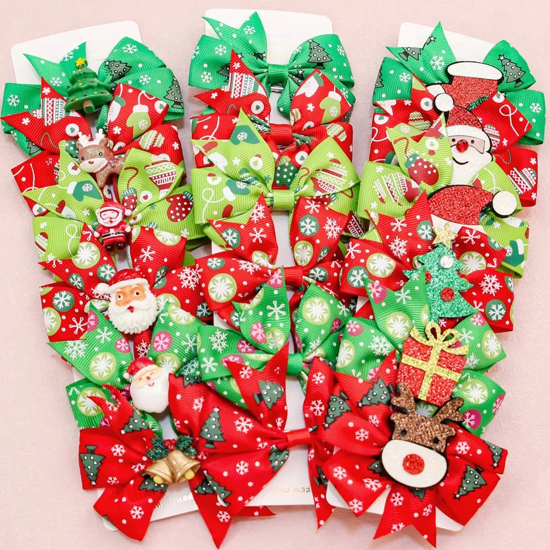 6pcs Christmas Hair Bows 3Inch Grosgrain Ribbon Bows Alligator Hair Clips Hair Accessories Christmas Gifts for Baby Girls