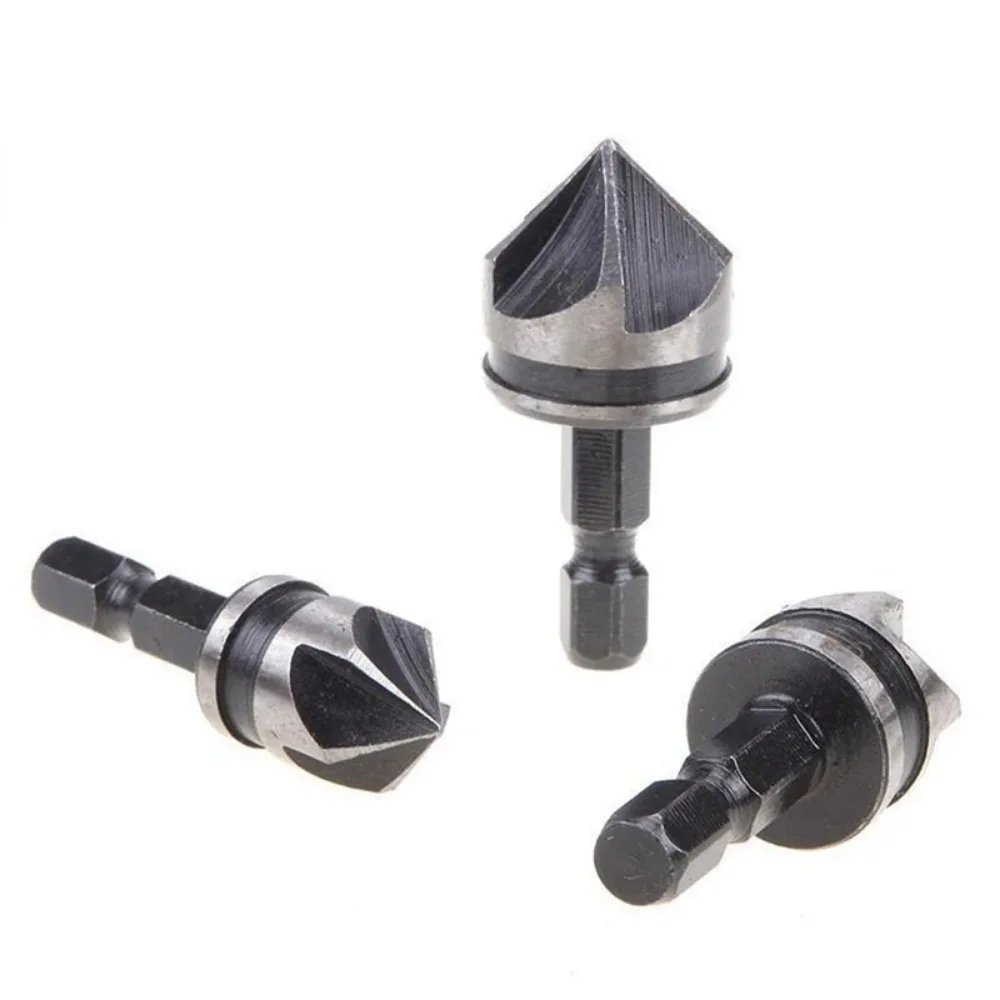 3Pcs End Mill Cutter Hand Tool 90 Degree 1/4 Hex 5 Flute Countersink Drill Bit for Wood Metal Carpenter Tools 12mm 16mm 19mm