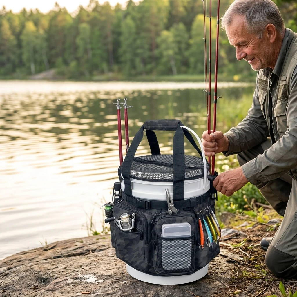 Fishing Tackle Bag With Rods Holder And Plier Rack Multi Pocket Organizer