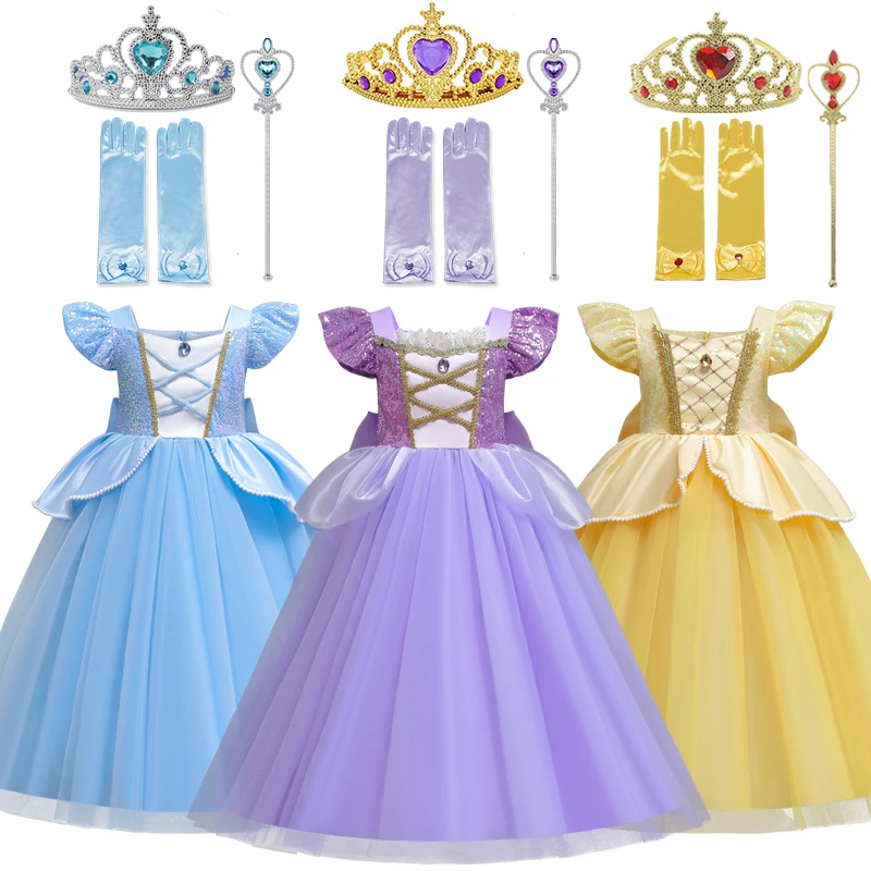 Rapunzel Cinderella Belle Costume for Girls Halloween Disguise Cosplay  Princess Dress Baby Carnival Birthday Party Kids Clothes