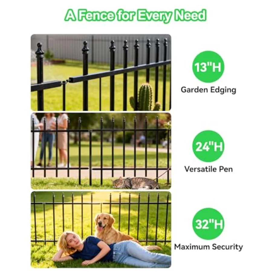 10-Panel Strong Dog Fence 32in H x 24ft L Thickened Hollow Iron Tubes High-Density Metal Barrier for Yard No Dig Temporary Fenc