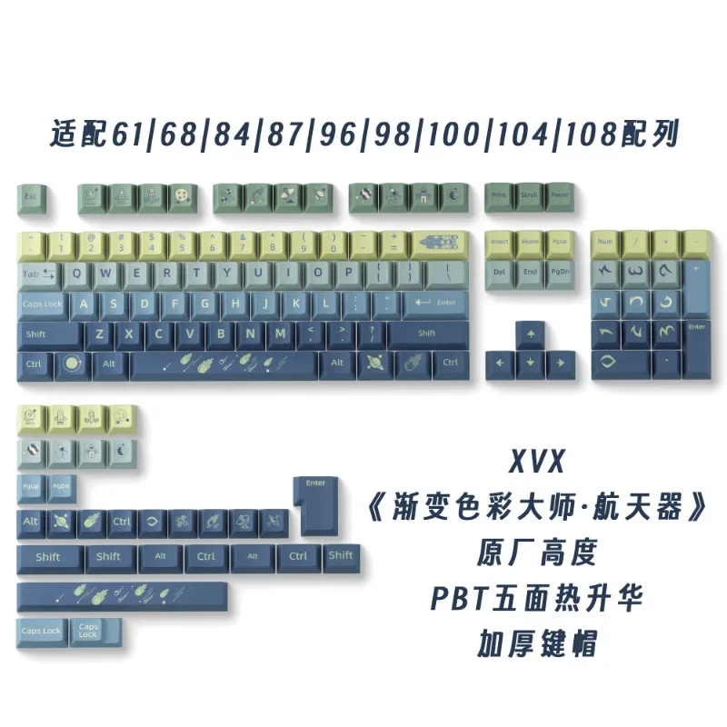 

Космический корабль, оригинальная высота, PBT, пятисторонняя сублимация, постепенная смена, положительная надпись, утолщенный колпачок для клавиш, 134 клавиши