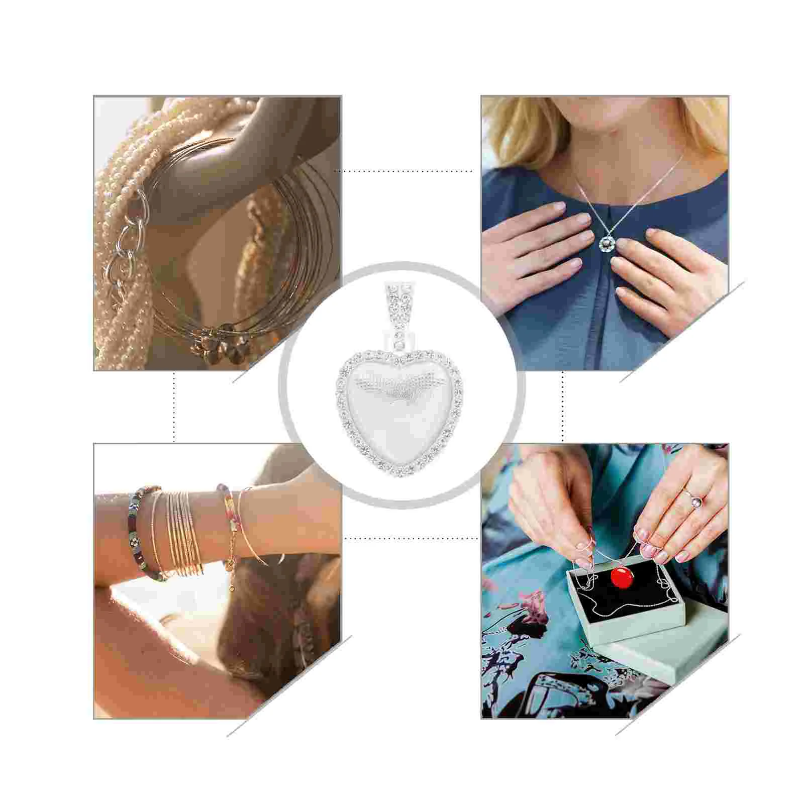 12 set Silver Heart Shape Bezel Trays Rhinestone Sublimation Pendant Craft Trays Alloy Jewelry Making Components Diy Necklace