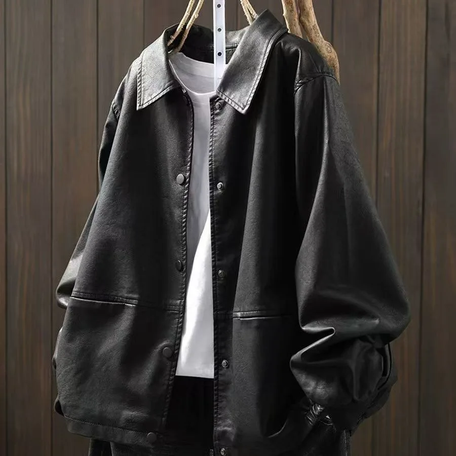 ربيع الخريف 2025 جديد Sle المرأة سترة جلدية فضفاضة عادية منتصف الحياة المرأة Faionable بولي معطف معطف جلد ort طول