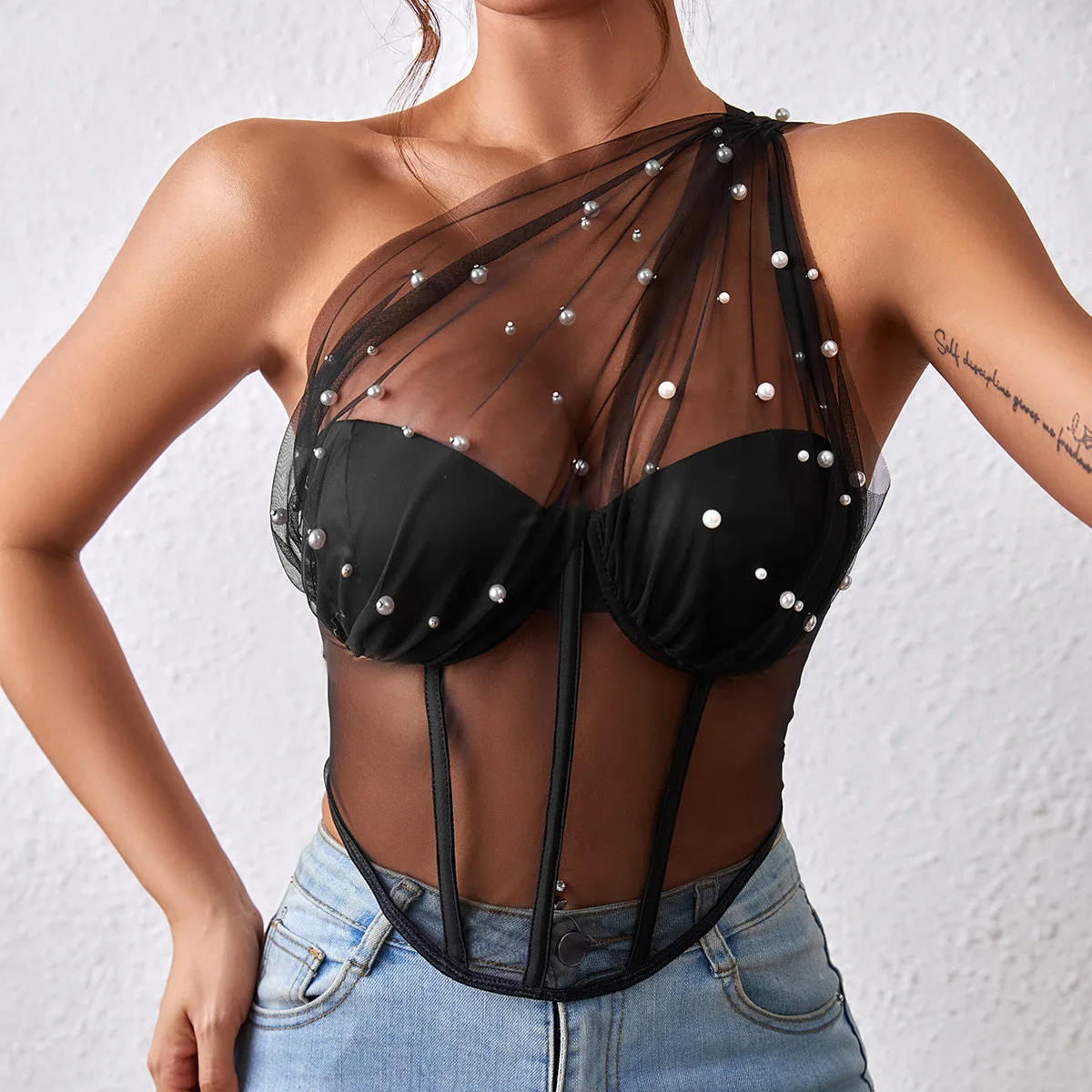 

Sexy Women's Beach Halter Bustier Sheer T Shirt Black Mesh Tank Tops Club Summer Lingerie See Through Streetwear Bikini Camisole