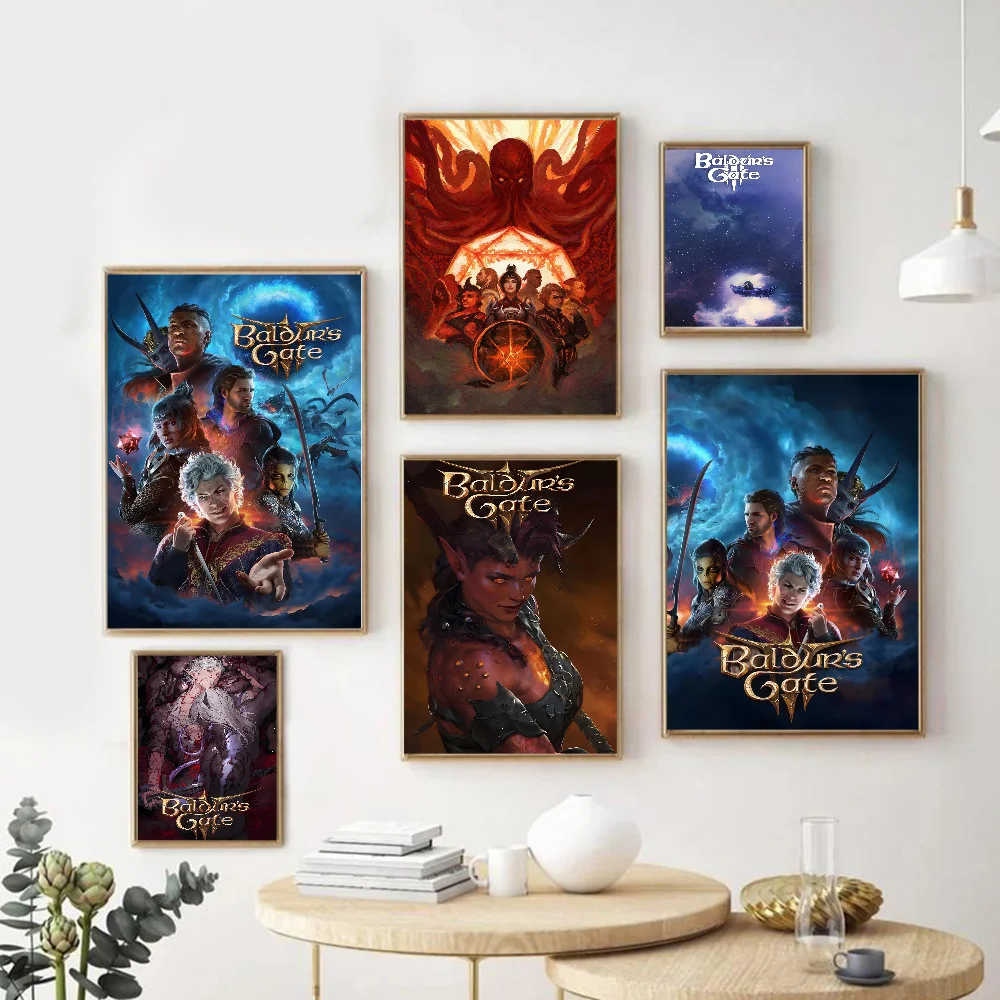 

Baldur's Gate 3 Game Vintage Posters Sticky Retro Kraft Paper Sticker DIY Room Bar Cafe Kawaii Room Decor