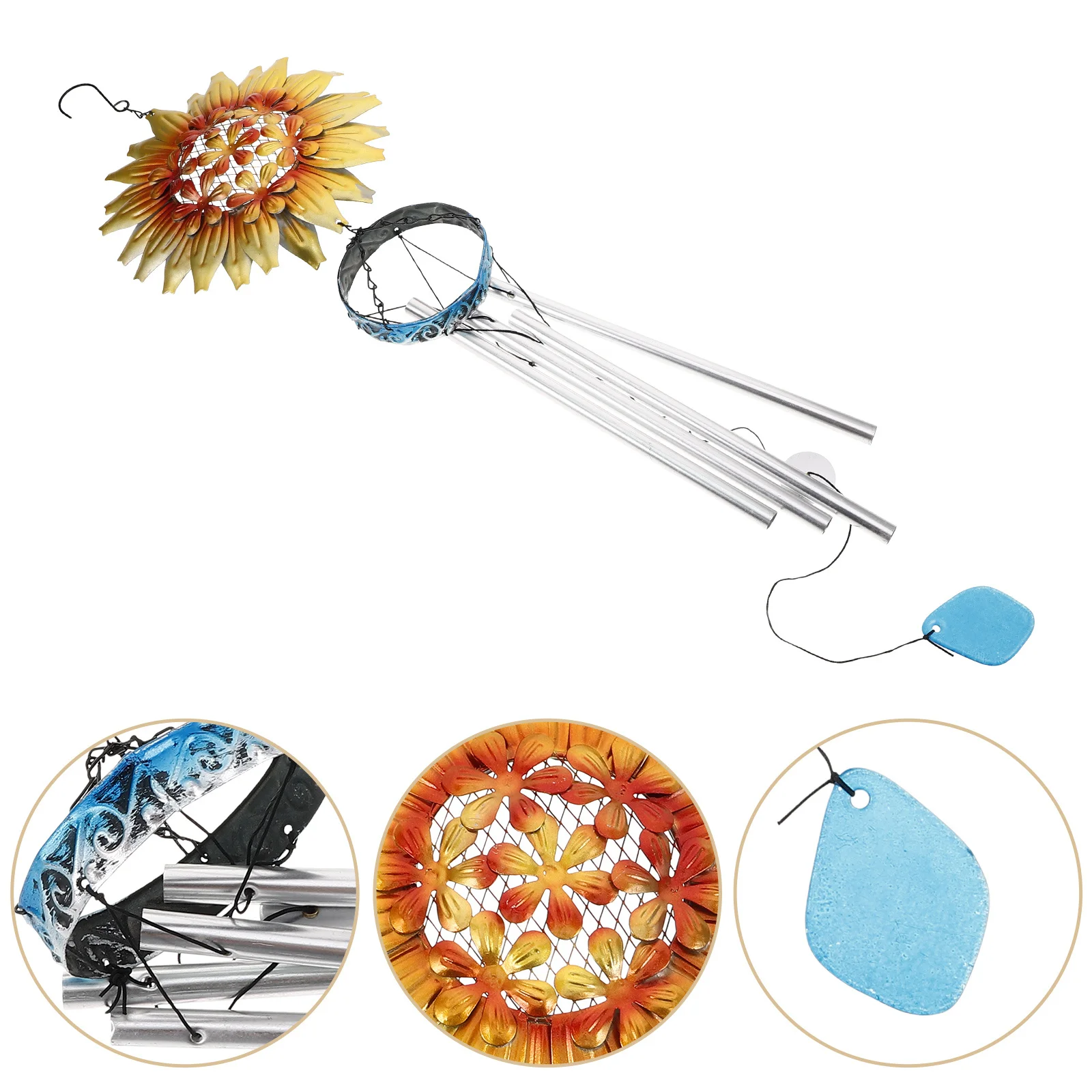 

1Pcs Iron Art Windbell Sunflower Pendant Melodious Sound Outdoor Indoor Hanging Decor for Home Garden Window Door Wind Chimes