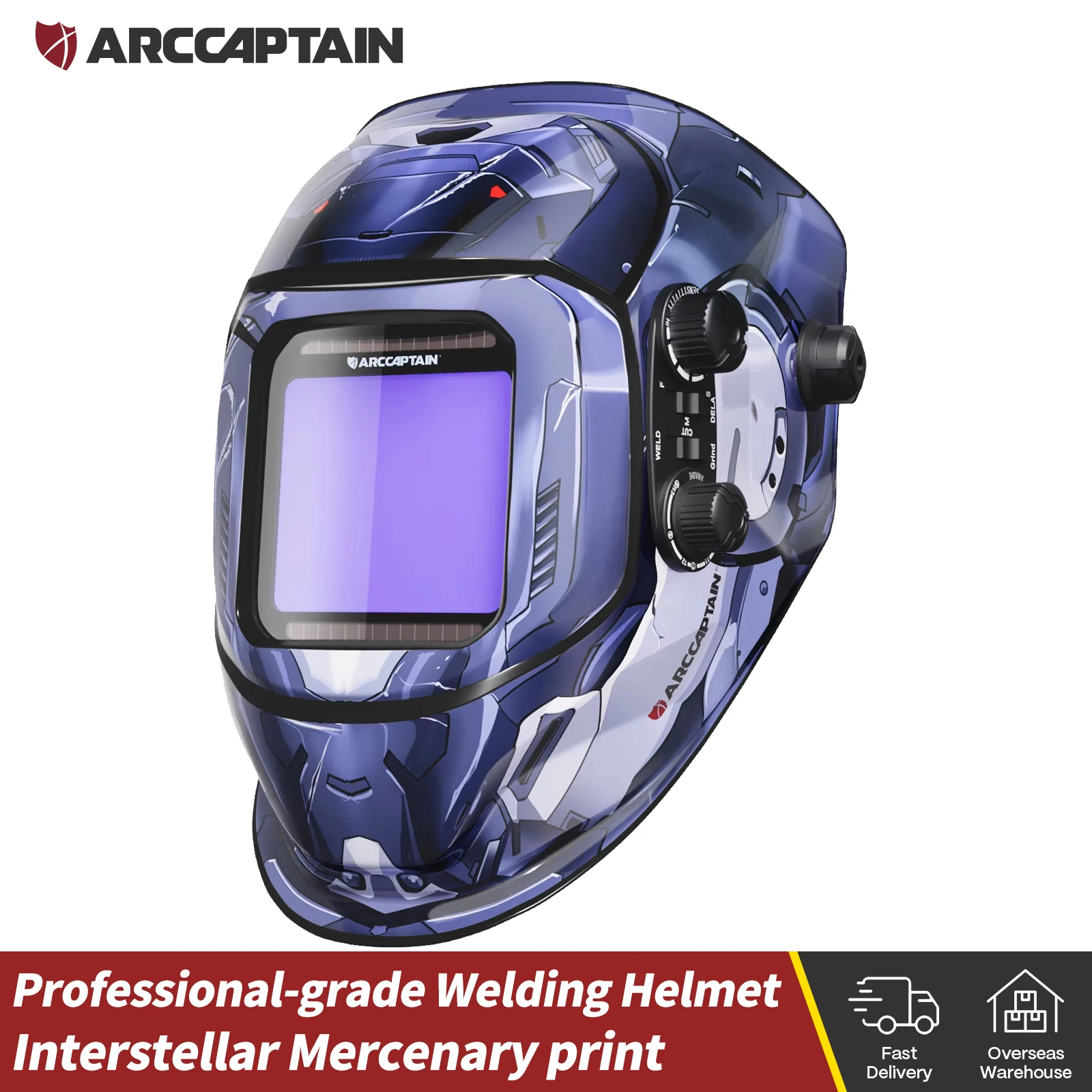 Image of ARCCAPTAIN Schweißmaske, automatische Verdunkelung, großer Sichtbildschirm, 1/1/1/1 3,94" x 3,66" Schweißhaube mit 4 Lichtbogensensensoren, Schweißhelm