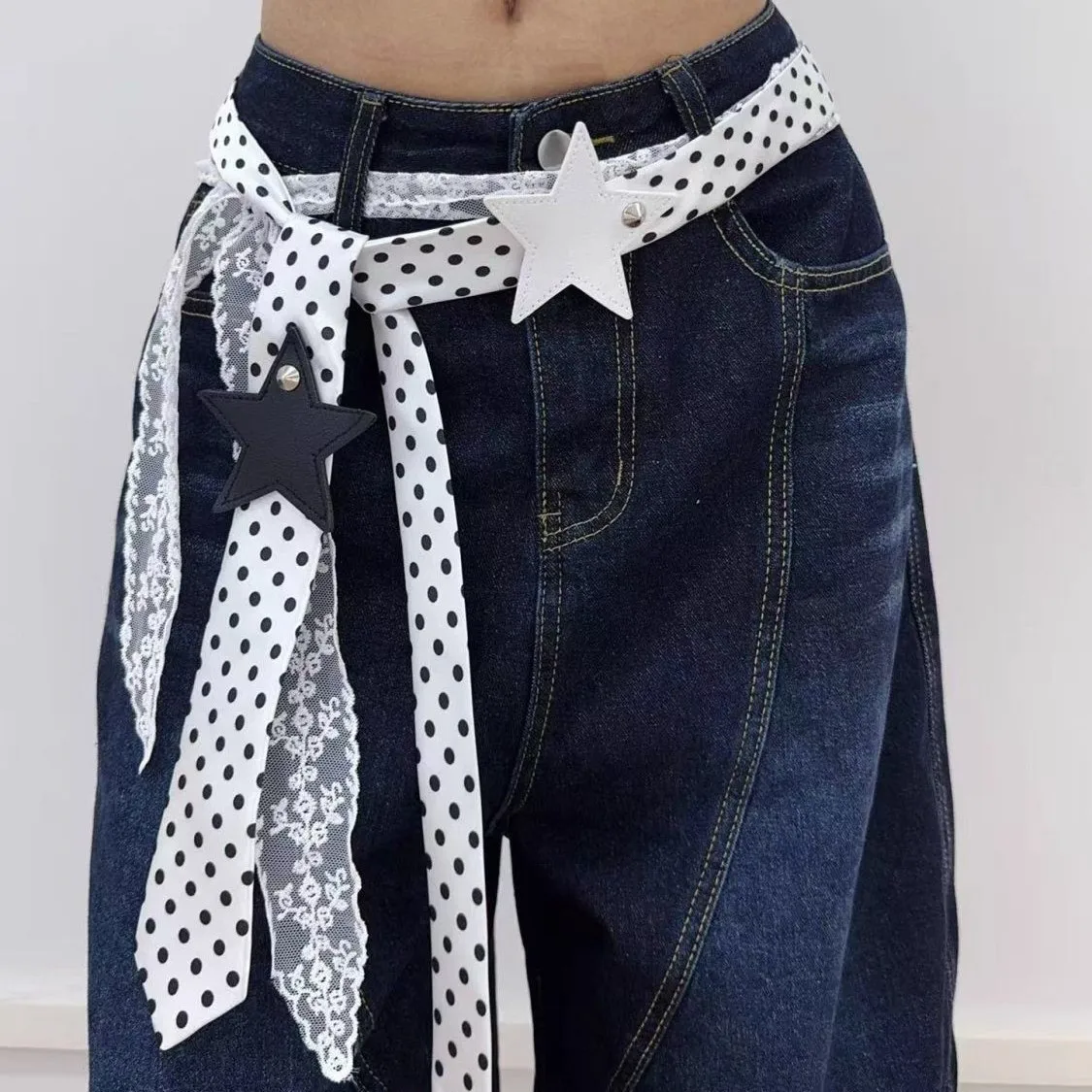 Fashion Dot Jacquard Scarf Belt Trendy Edgy High-End Long Waist Accessory with Retro Star Decoration