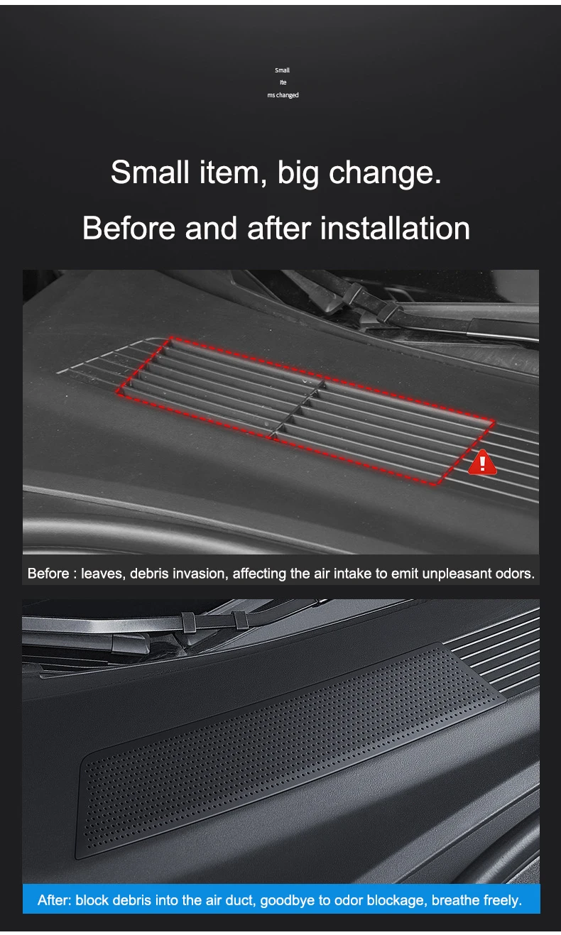 For Tesla Model 3 Highland 2023-2024 Frunk Air Conditioner Air Inlet Cover Hood Air Inlet Encrypted Filter Snap-on Installation