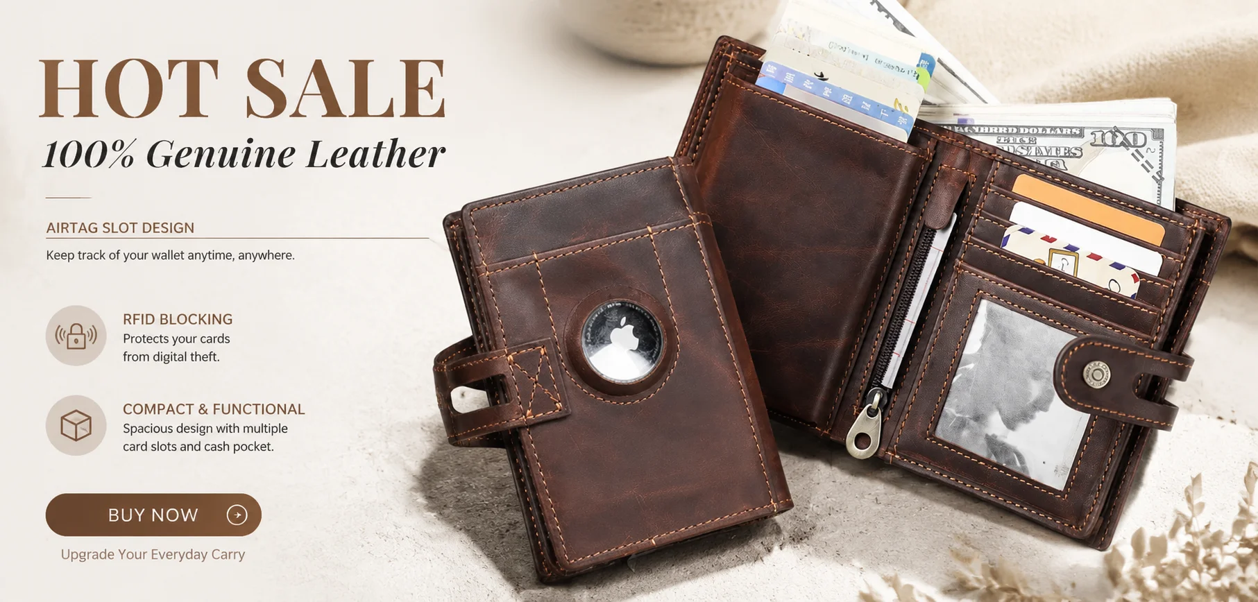 CONTACT'S Handgefertigte Vollnarbenleder-Clutch-Tasche mit RFID-Schutz, Handgelenktasche, Große Kapazität, Herren-Reißverschlusstasche für Business – Detail 1