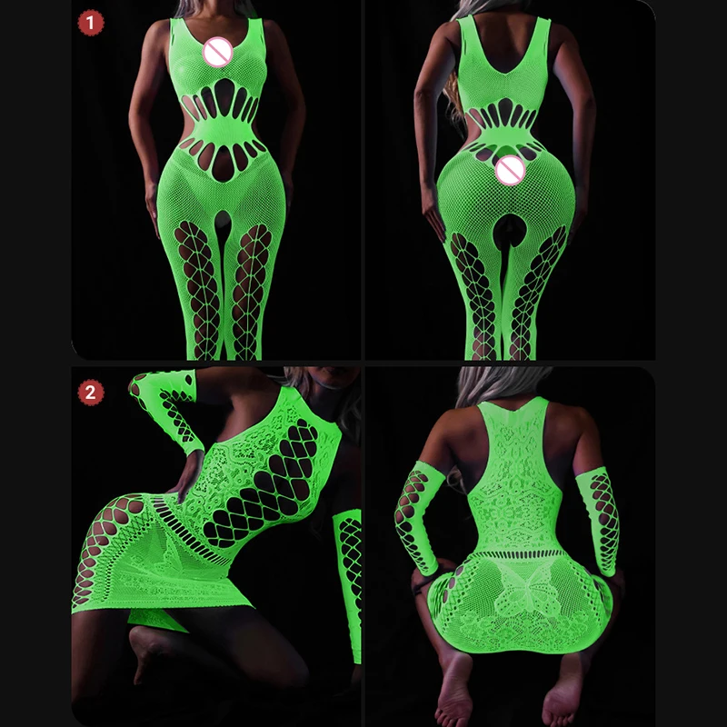 Luminous Sexy Bodysuit See Through Hollow Out Net Clothing Sexy Lingerie Mesh Sex Costumes For Mesh Dress Underwear Bondage