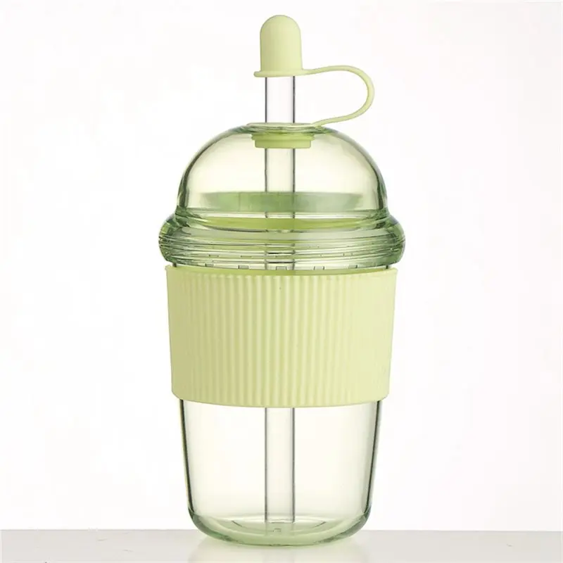 ABMR-Plastic Coffee Mug 430ML Transparent With Lid And Straw For Home Bar Drinkware- 1Pcs Pearl Milk Tea Juice Cup