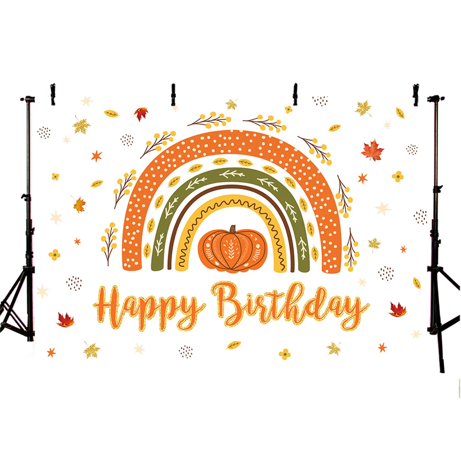 AIBIIN Boho Flower Happy Birthday Backdrop Rainbow Pumpkin Autumn Photography Background Girl Cake Cake Smash Photozone