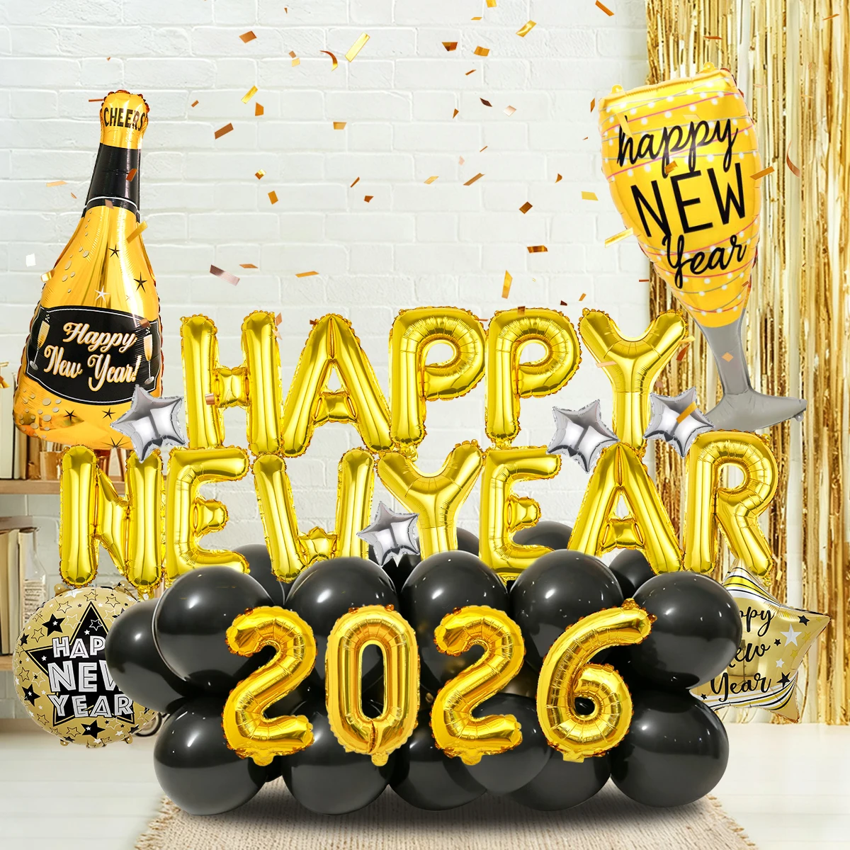 30 Stück 2026 Neujahrs-Ballon-Set, Weinglas, geeignet für Neujahrsparty-Dekoration und 2026 Frohes Neues Jahr, Party-Dekoration-Requisiten