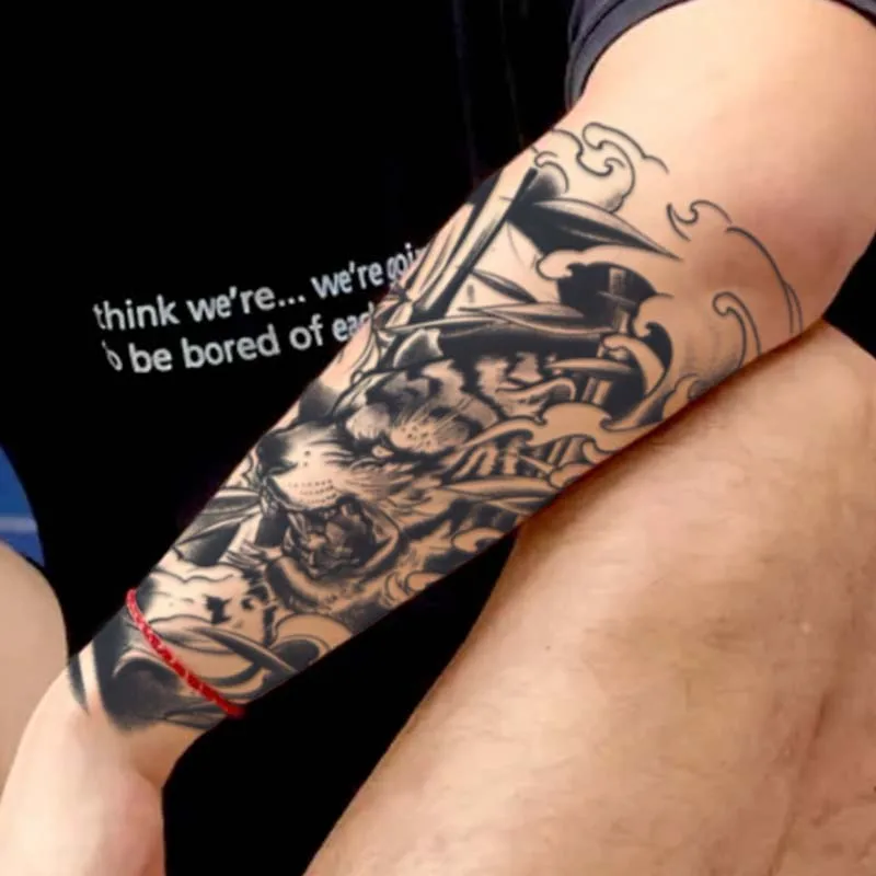 1pc Descending Tiger Arm Waterproof Temporary Tattoo, Lasting 1-2 Weeks, Realistic Semi-Permanent Fake Tattoo