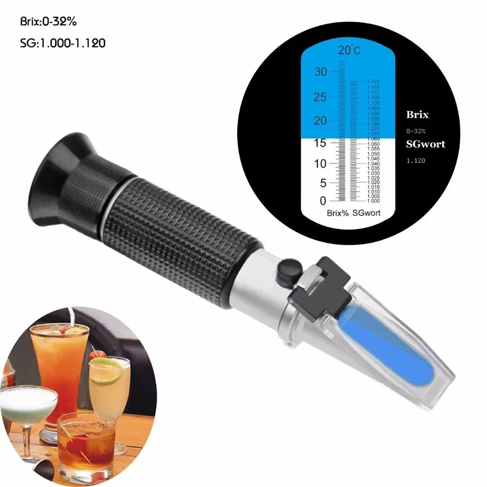 Refractometer beer Wort wine Brix refractometer ATC SG 1.000-1.120 and Brix 0-32%, refractometer sugar Wine Beer fruit