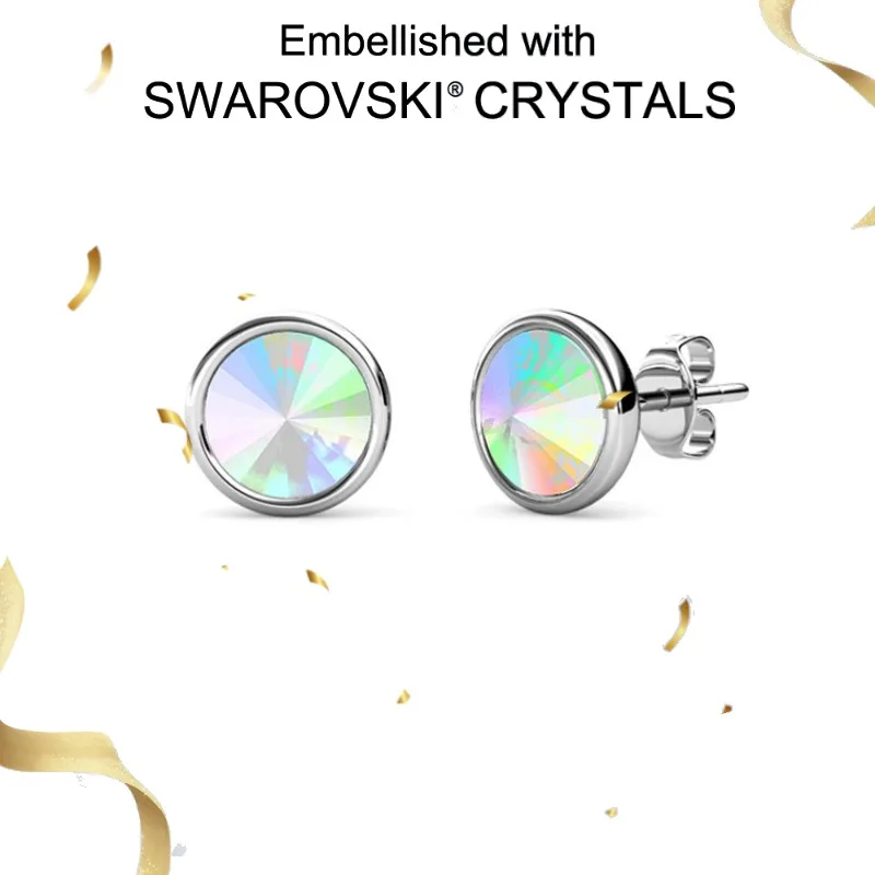 

Daisini 925 Sterling Silver Simple Stud Earring Paved Swarovski Crystals for Women Girls Shiny 18k White Gold Plated Jewelry