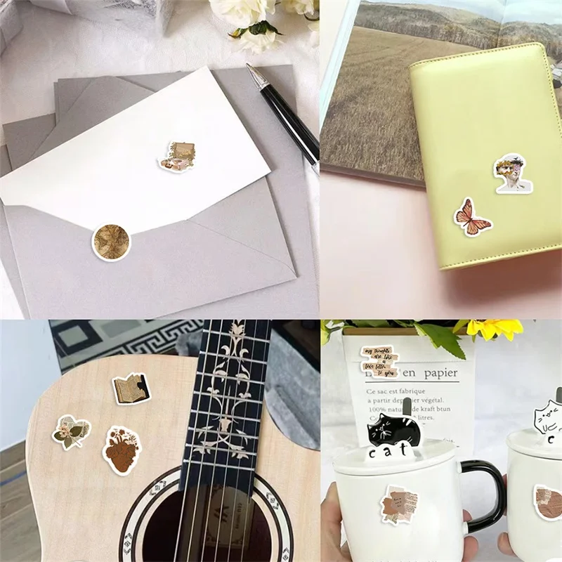 100PCS Vintage Mixed Sticky Paper Labels Thank You Sticker DIY Sealing Decoration Scrapbooking Hand Accounting Supplies