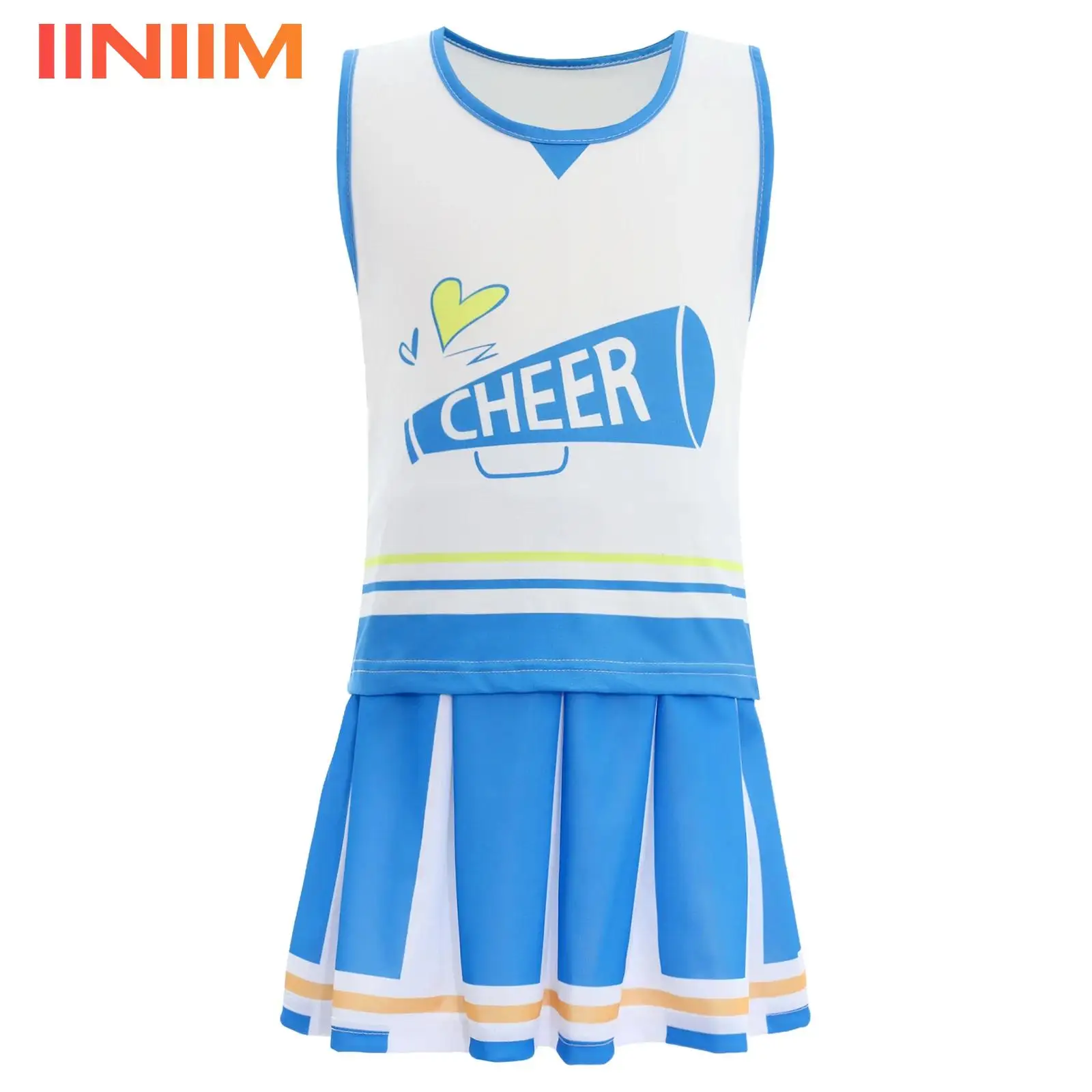 

Детский костюм лидера поддержки для девочек, танцевальный наряд для черлидинга, топ с принтом и юбкой с эластичным широким поясом, униформа болельщика