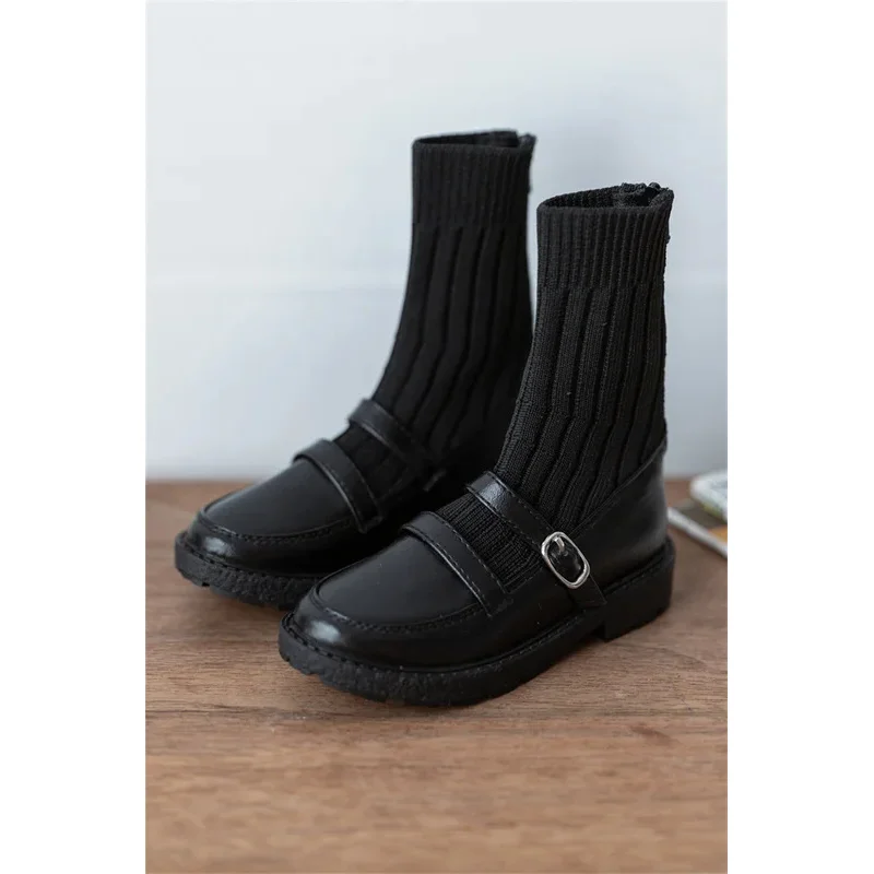 

Woven-upper Single Buckle Mid-calf Boots Spot Inventory 1/4 ID75 BJD Shoes Black Leather Soft-soled Knitted Doll Accessories