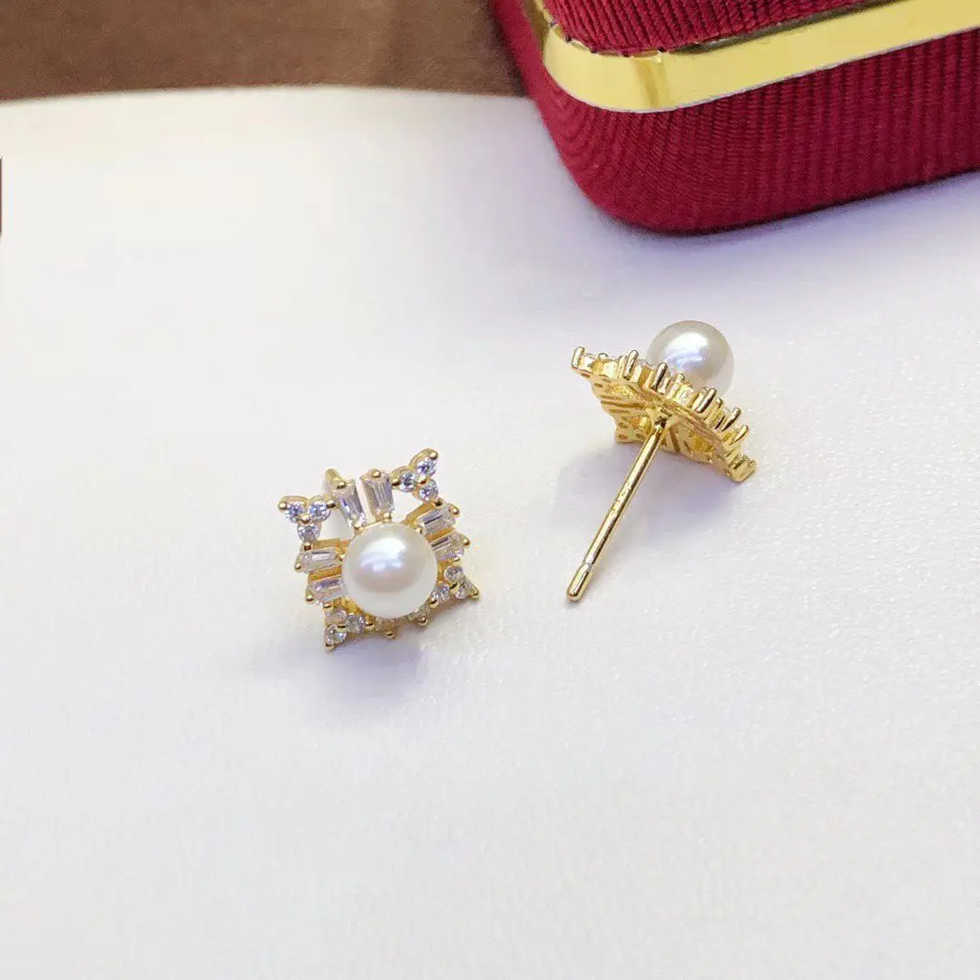 

Wholesale S925 Sterling Silver Earrings Mount Findings Settings Base Mounting Parts Accessory for 4-5mm Pearls 5 pairs/lot